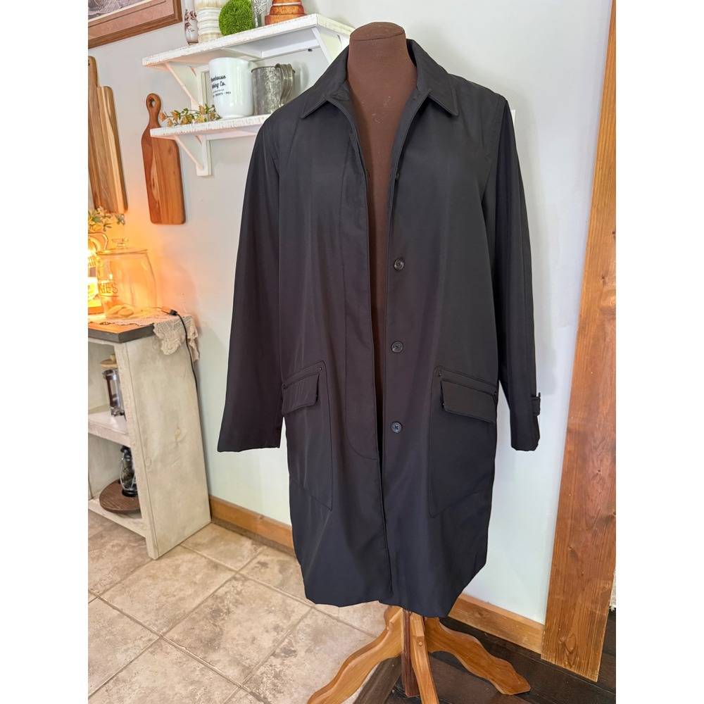 Lauren Ralph Lauren Womens Black Trench Coat Mid Length Fleece Lined Jacket M